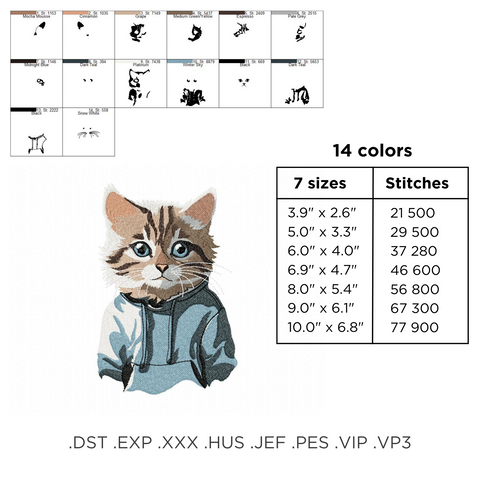 Cat in a Sweatshirt, machine embroidery design