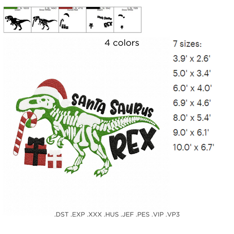 Santa Saurus Christmas, machine embroidery design