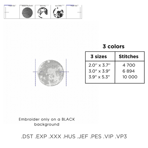 Phases of the Moon, machine embroidery design