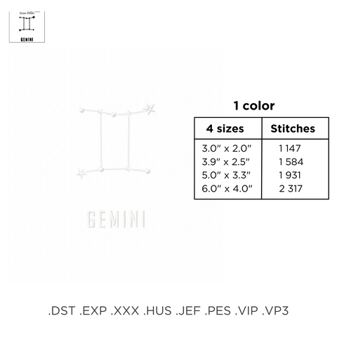 Constellation Gemini, machine embroidery design