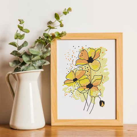  Yellow watercolor flower, machine embroidery design