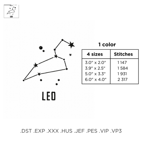 Constellation Leo, machine embroidery design