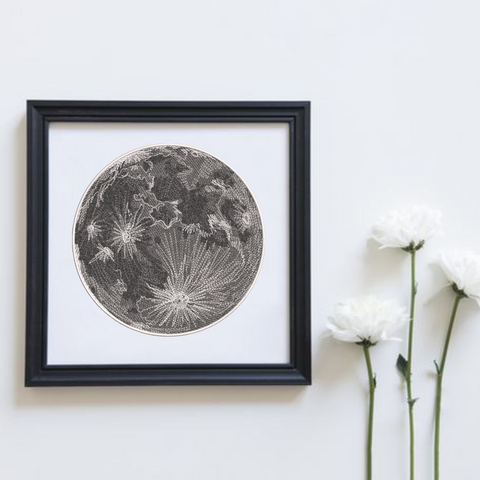 Realistic Moon, machine embroidery