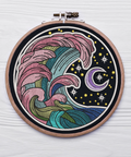 Wave and Moon, machine embroidery design