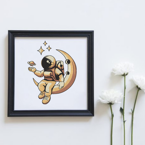 The astronaut on the moon, embroidery design