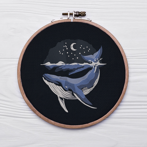 Whale on a black background, machine embroidery design