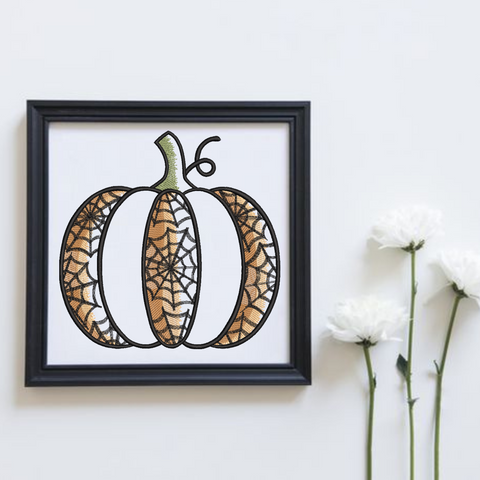 Pumpkin with spider web, embroidery design