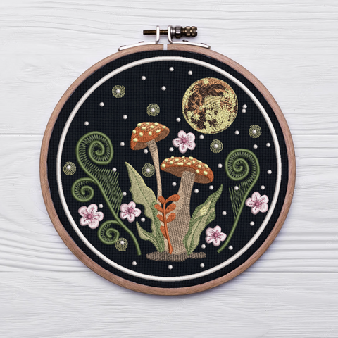 Fly agaric and Moon in the Hoop, machine embroidery design