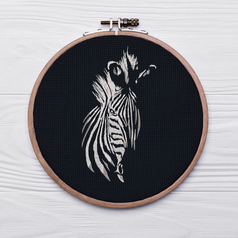 Zebra on Black Background - Hoop&Stitch