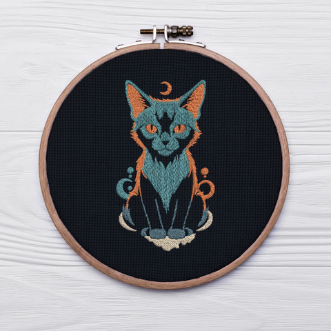 Cat under the moon, machine embroidery design