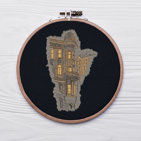 House at dusk machine embroidery design