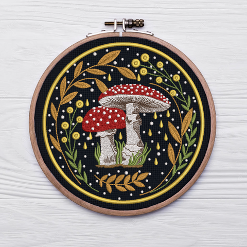 A fly agaric in hoops, machine embroidery design