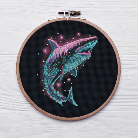 Magic Shark with Fireflies machine embroidery design