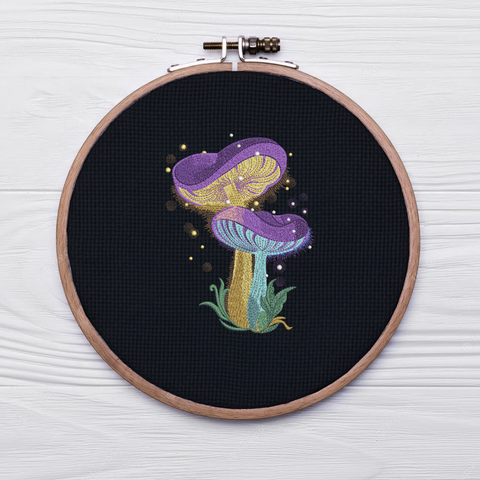 Magic Mushroom with Fireflies machine embroidery design