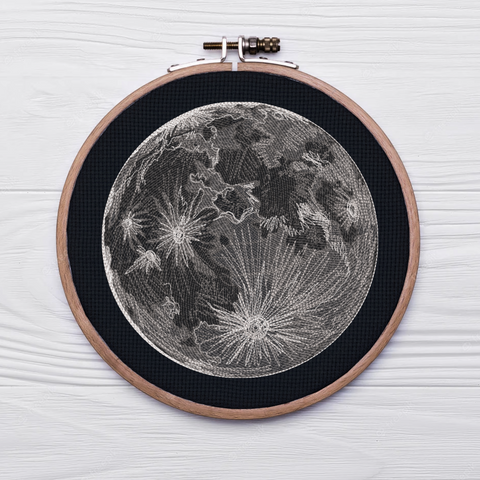 Moon on black, machine embroidery design