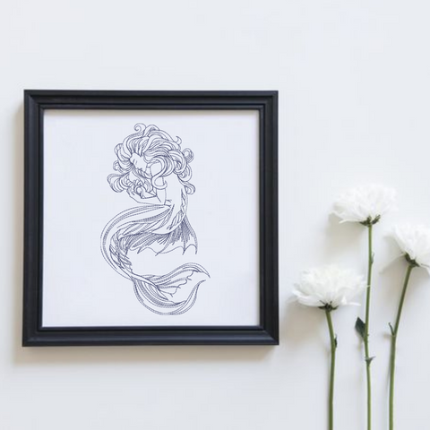 Mermaid with Shell outline, machine embroidery design