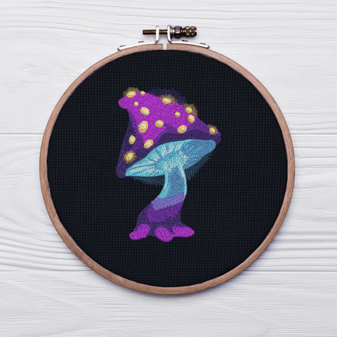 Magic Mushroom with Fireflies machine embroidery design