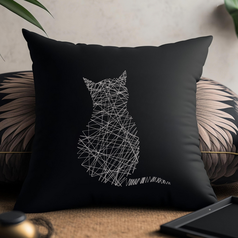 The cat is woven with threads, machine embroidery design