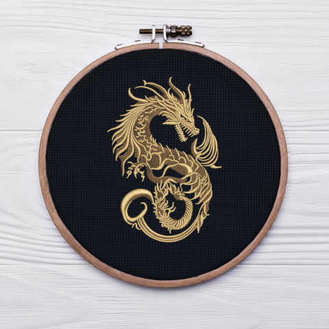 Golden Chinese Dragon, machine embroidery design