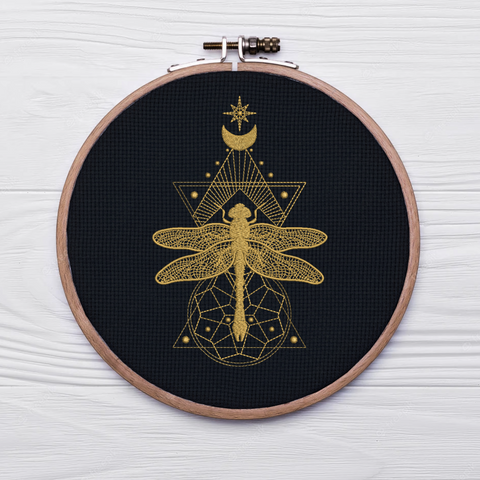 Golden Dragonfly, machine embroidery design