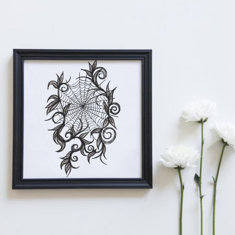 Cobwebs on flowers, embroidery design