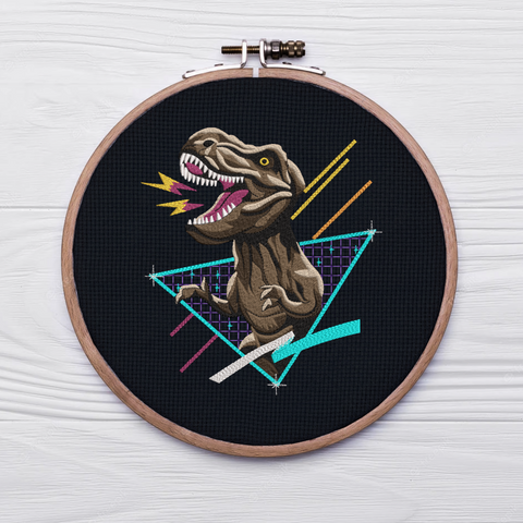 Neon Dinosaur, machine embroidery design