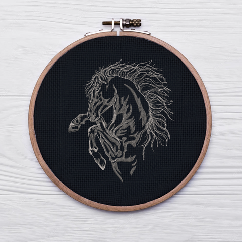 Horse on a black background, machine embroidery design