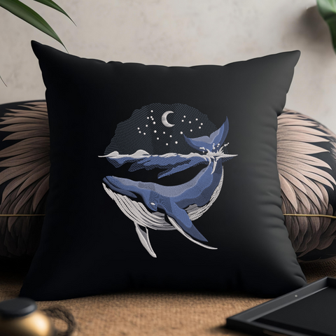 Whale on a black background, machine embroidery design