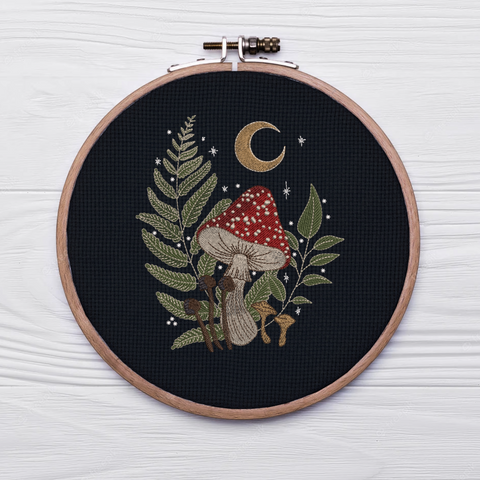 The moon and the toadstool, machine embroidery design