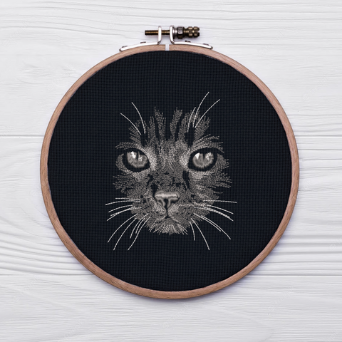 Cat on a black background, machine embroidery design