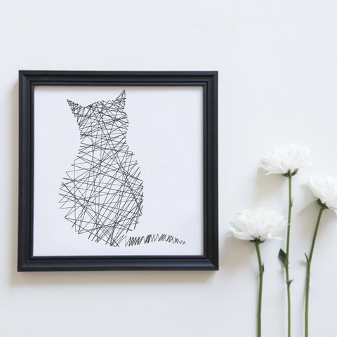 The cat is woven with threads, machine embroidery design