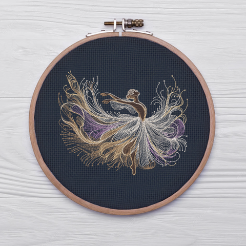 Ballerina dancing embroidery in a hoop