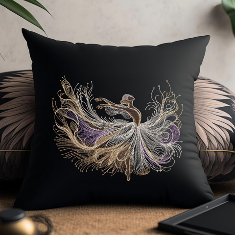 Ballerina in dance embroidery on a pillow