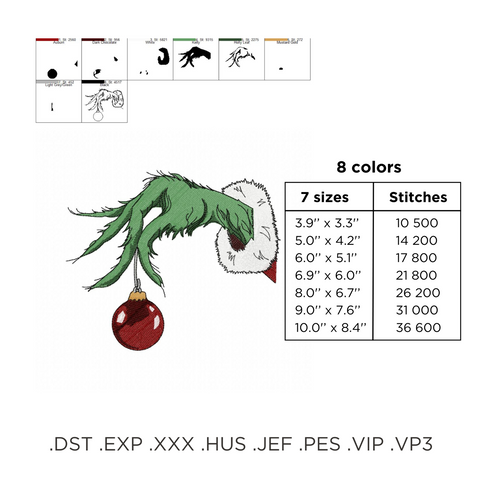 Christmas hand, machine embroidery information