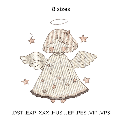 Cute angel, machine embroidery design