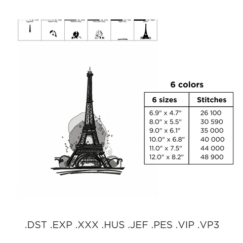 Eiffel Tower, machine embroidery design