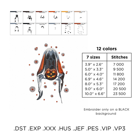 The Ghost and the Pumpkin, machine embroidery design