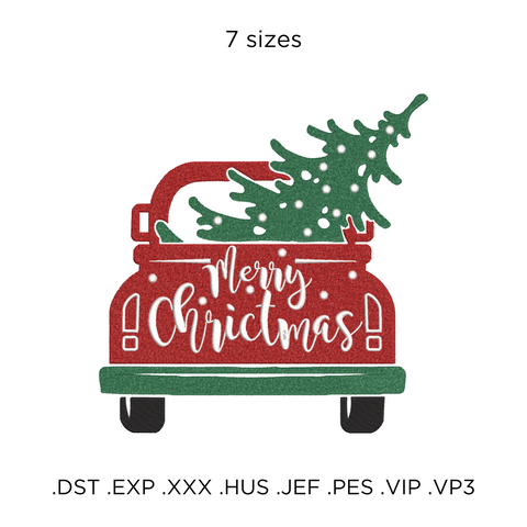 Christmas tree in the car machine embroidery design