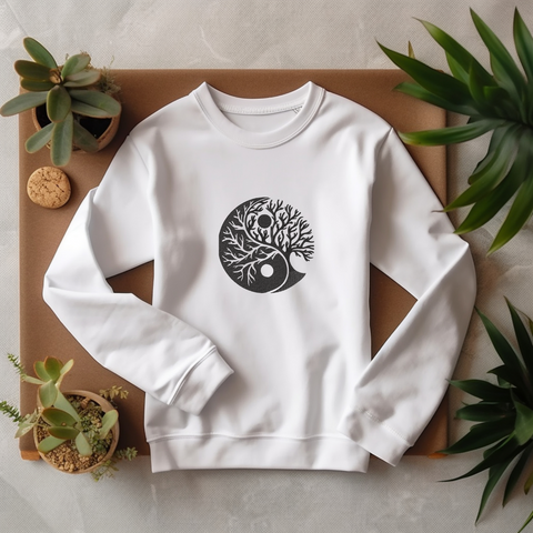 Yin Yang tree machine embroidery on sweatshirt