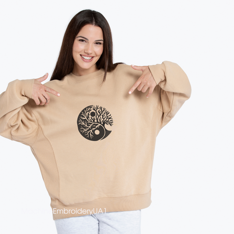 Yin yang tree machine embroidery on sweater